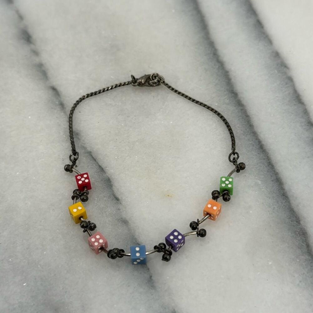 Vintage 60s mini dice silver anklet